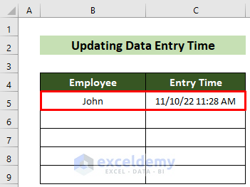 Recorded Data Entry Time in Excel