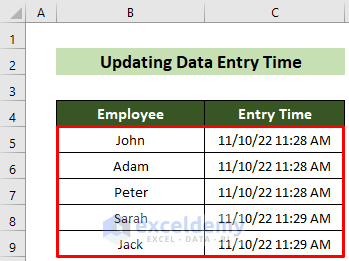 Recorded All Data Entry Time in Excel