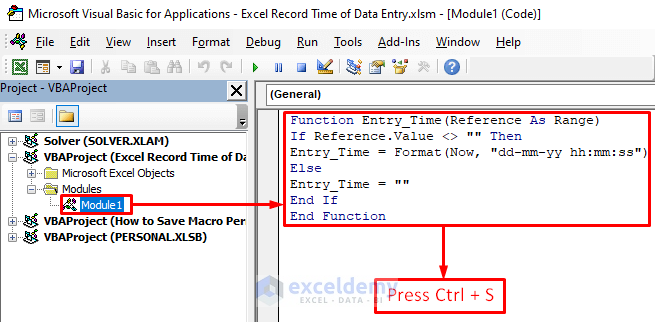 Write VBA Code to Record Time of Data Entry in Excel