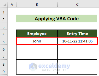 Recorded Time of Data Entry in Excel