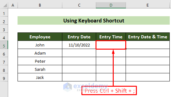 Use Keyboard Shortcut to Get Instant Time