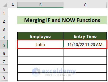 Recorded Time of Data Entry in Excel Through Formula