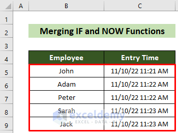 All Records of Data Entry Time in Excel
