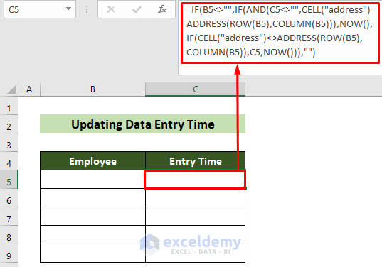 Formula to Record and Update Time of Data Entry in Excel