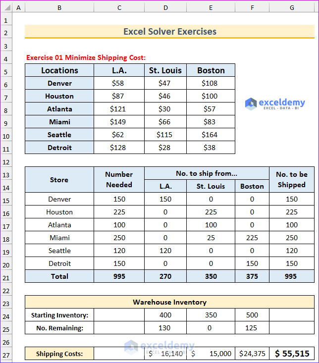 Excel Solver Exercises