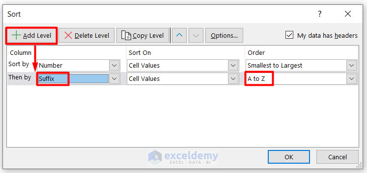 Insert Helper Column to Sort Numbers with Letter Suffix
