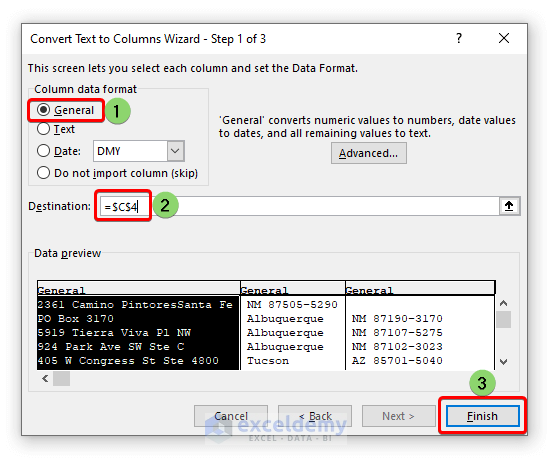 Convert Text to Columns Wizard's third step will now appear
