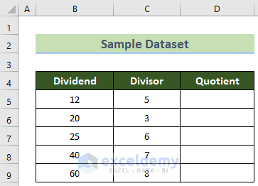 Sample Dataset to Divide Without Remainder in Excel VBA