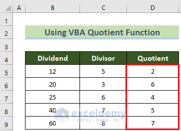 Divided without Remainder in Excel VBA