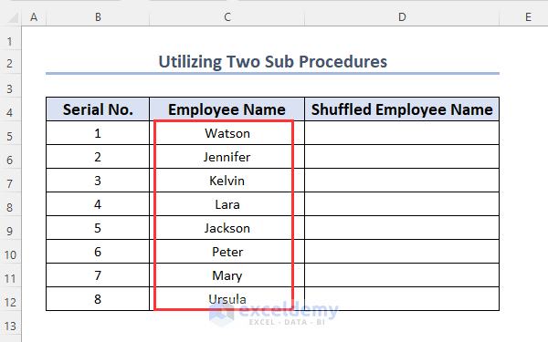 Calling Sub-Procedure within a Sub to shuffle an array in Excel VBA