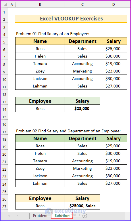 Excel VLOOKUP Exercises: 10 Tricky Problems - ExcelDemy