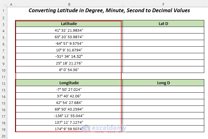 Convert Latitude Longitude Degree, Minute, and Second to Decimal Values for making Excel latitude longitude converter