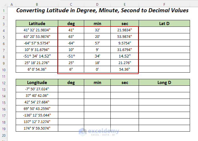 Convert Latitude Degree, Minute, and Second to Decimal Values for making Excel latitude longitude converter