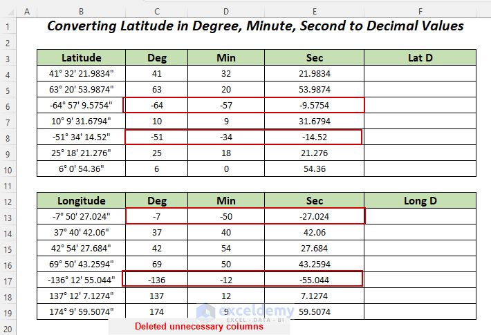 Omitting symbols to Decimal Values for making Excel latitude longitude converter