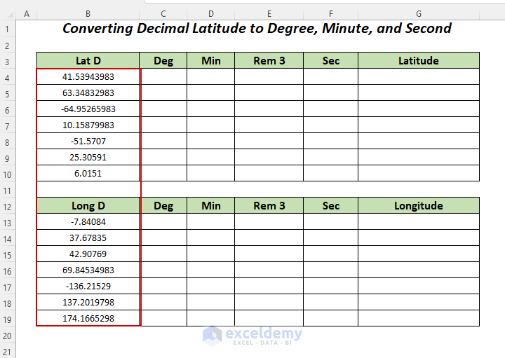 Converting Latitude and Longitude Decimal Values to Degree, Minute, Second to create Excel Latitude Longitude converter