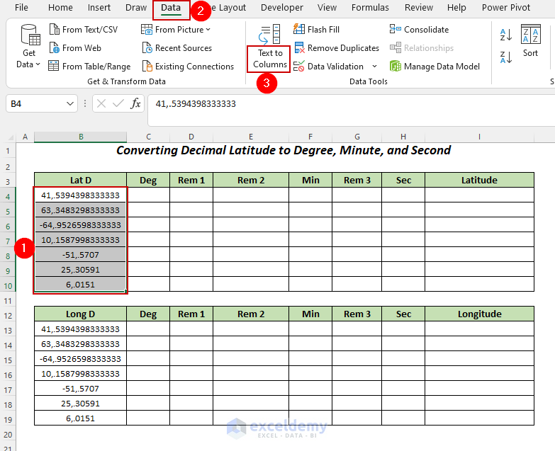Using Text to Columns feature to create Excel Latitude Longitude converter