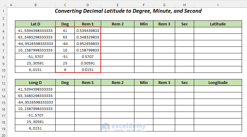 Separating values to create Excel Latitude Longitude converter