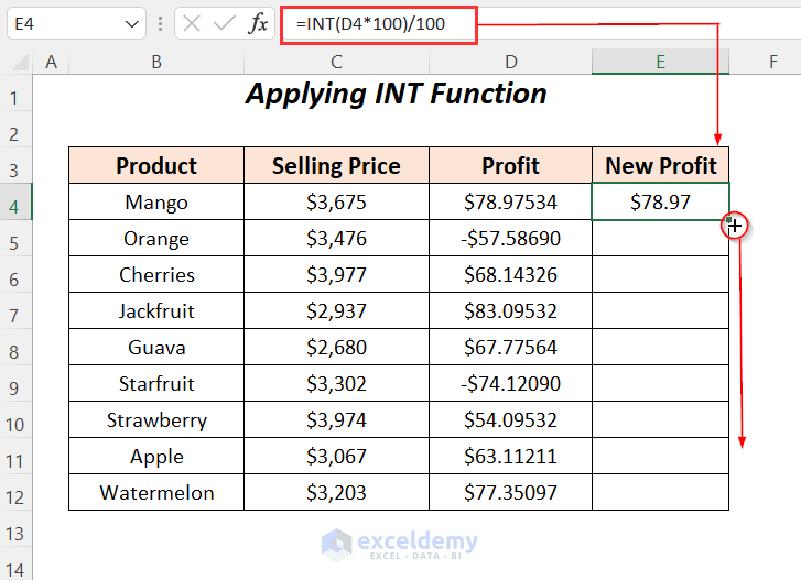Using INTO function to remove decimals permanently in Excel