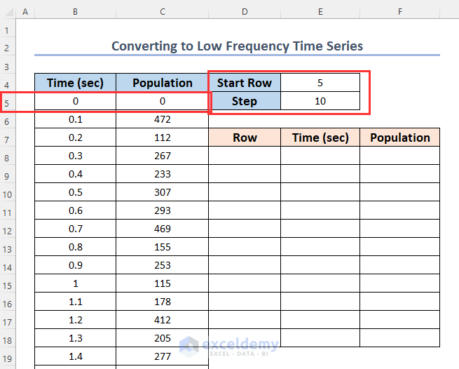 conversión de alta frecuencia a baja frecuencia para remuestrear series temporales en Excel