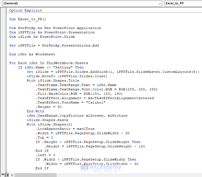 Type VBA Code