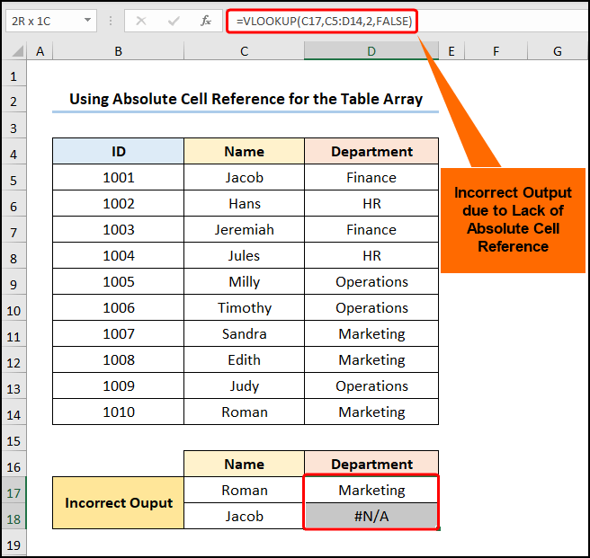 Using Absolute Cell Reference for the Table Array