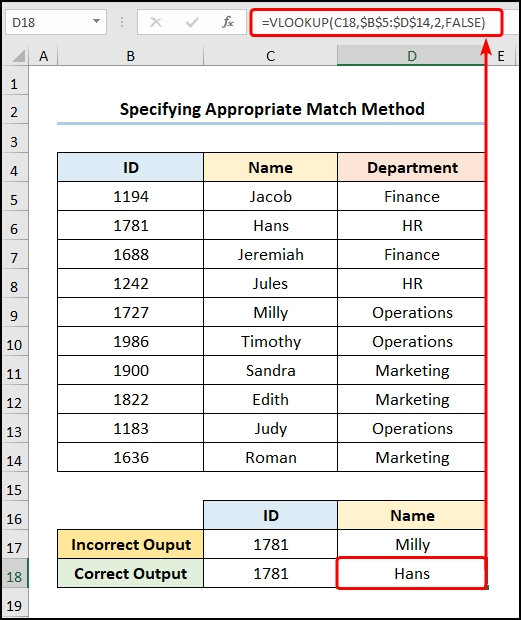 fixing vlookup na error by Specifying Appropriate Match Method in VLOOKUP Formula