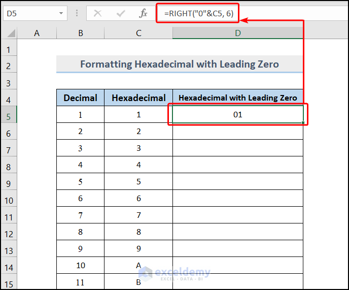 Format Hex Numbers with Leading Zero Using Excel RIGHT Function