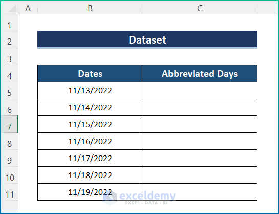 How to Abbreviate Days of the Week in Excel Dataset