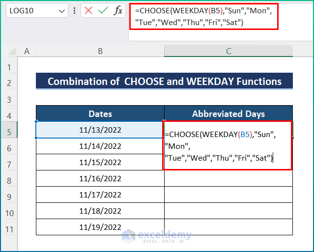Combine CHOOSE and WEEKDAY Functions to Get Days in Abbreviation