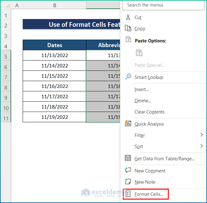 Abbreviate Days of the Week in Excel with Format Cells Feature