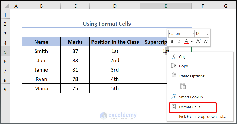 1. Using Format Cells Option
