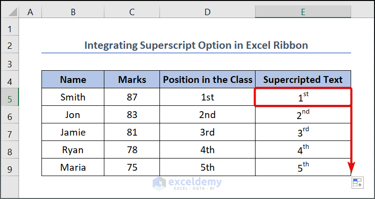 Integrating Superscript Option in Excel Ribbon