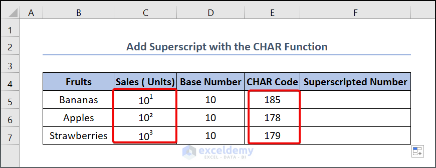 Add Superscript with the CHAR Function