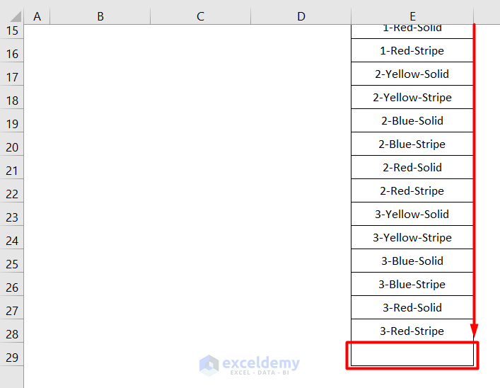 Use IFERROR, INDEX and COUNTA functions to apply all combinations of 3columns in Excel