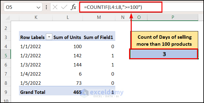 Applying Excel COUNTIF with Pivot Table Calculated Field