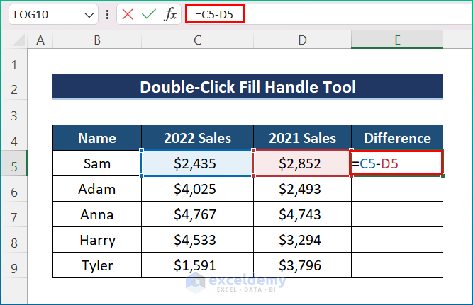 Double-Click Fill Handle Tool to Apply a Formula to an Entire Column in Excel