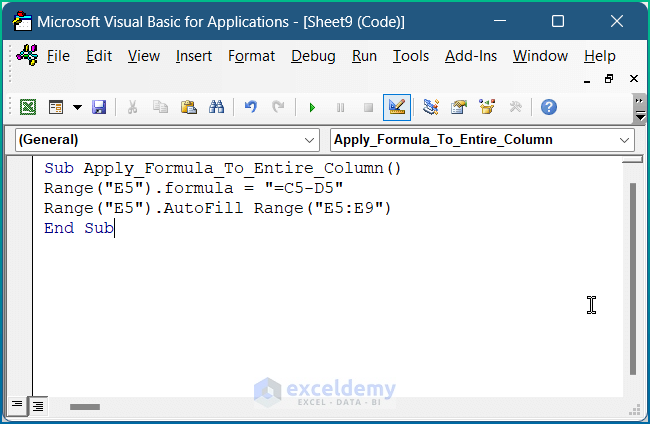 Employ Formula to a Column Through Excel VBA