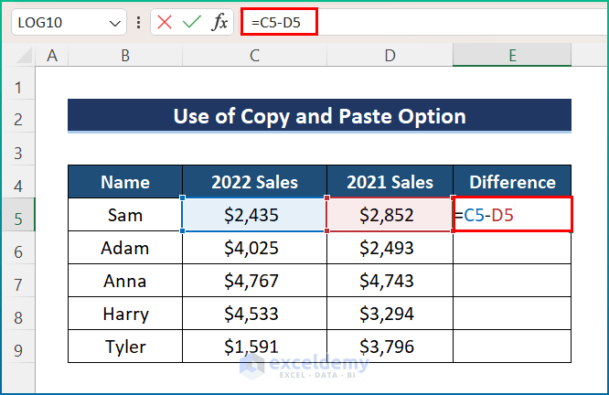 Use Copy and Paste Option to Input Formula in Excel Column