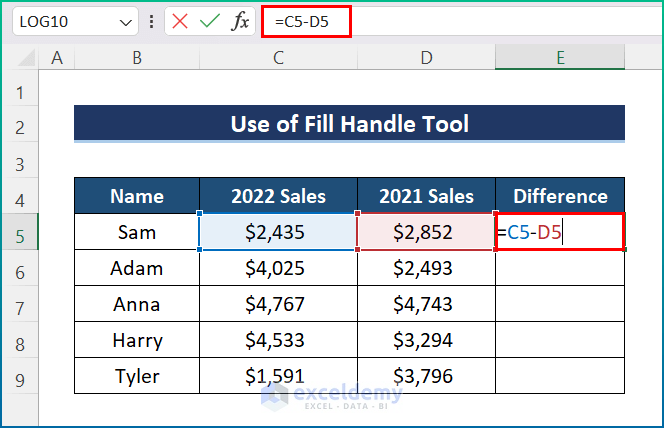 How to Apply a Formula to an Entire Column in Excel Using Fill Handle Tool