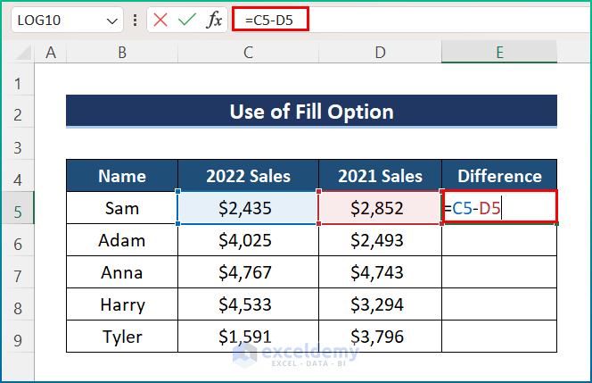 Insert a Formula to an Entire Column with Fill Option