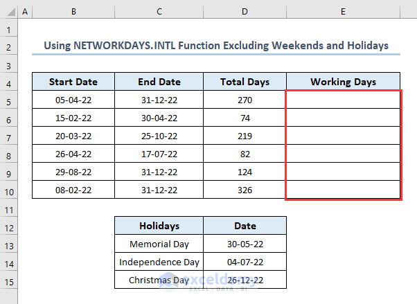 How to calculate Working Days Excluding Weekends and Holidays