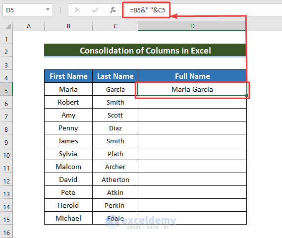 Consolidate Columns Horizontally in Excel