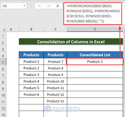 Consolidate Columns Vertically in Excel
