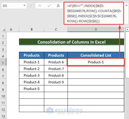 Consolidate Columns Vertically in Excel
