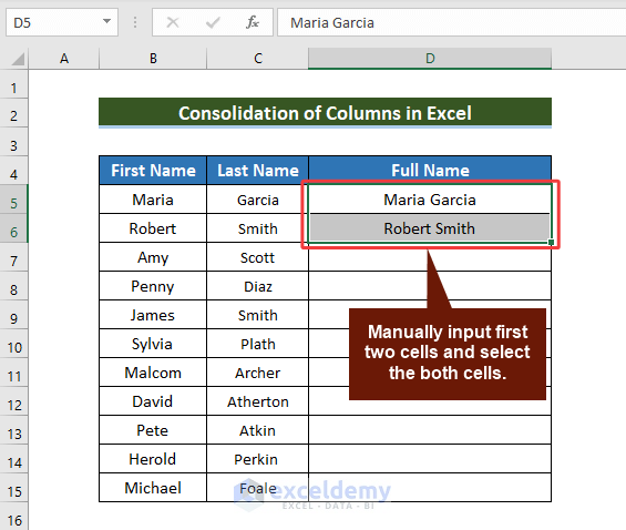 Consolidate Columns Horizontally in Excel