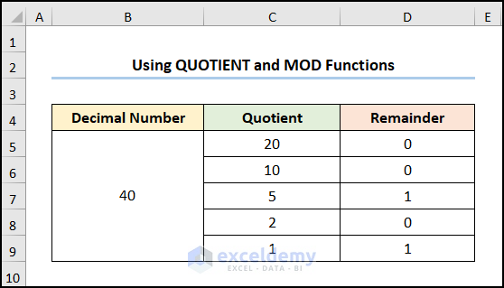 Employing Quotient and MOD Functions
