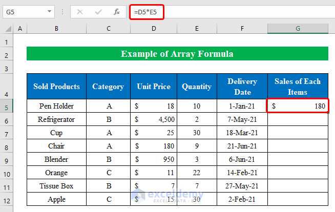 Array Formula Example in Excel