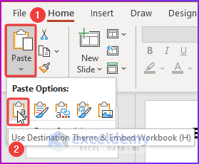 Employing Use Destination Theme & Embed Workbook Command as An Easy Method to Copy Chart from Excel to PowerPoint Without Link