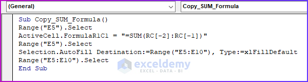 Writing a VBA Code as An Easy Way to Copy SUM Formula in Excel