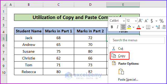 Utilizing Copy Command as An Easy Way to Copy SUM Formula in Excel